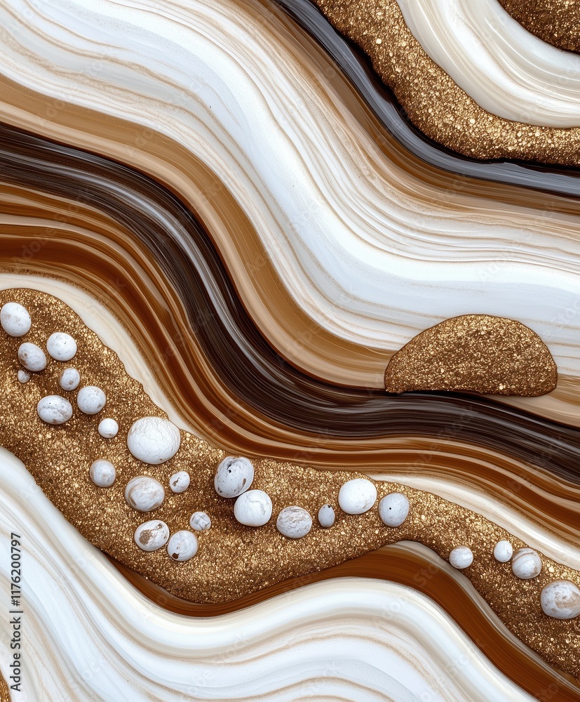 Fototapeta premium Abstract agate stone texture with golden accents and flowing layers
