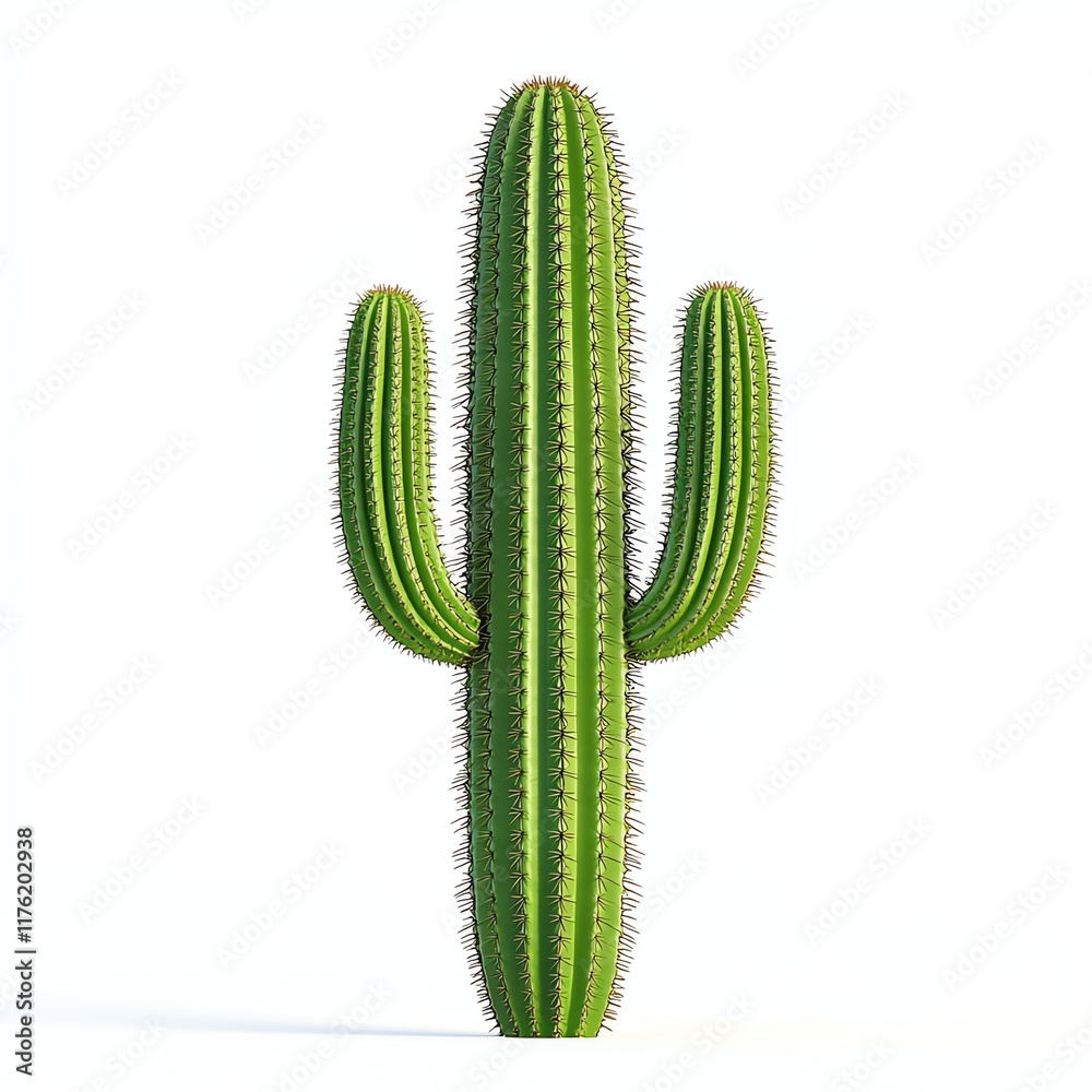 A tall green cactus with multiple arms, showcasing its unique shape against a light background. A tall green cactus with multiple arms, showcasing its unique shape against a light background.