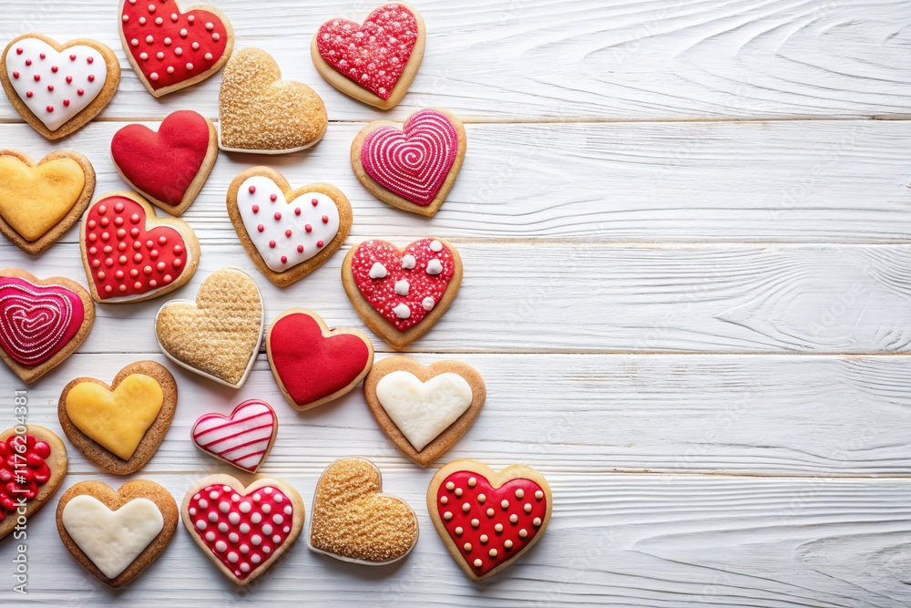 Delicious Heart-Shaped Cookies on White Background - Perfect for Valentine's Day or any Celebration Delicious Heart-Shaped Cookies on White Background - Perfect for Valentine's Day or any Celebration