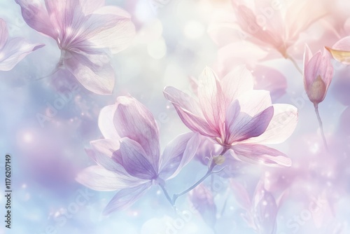 Delicate Pink Magnolia Blossoms with Soft Bokeh Background