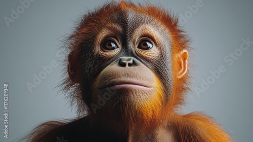 Minimalist Portrait of a Bornean Orangutan in Artistic Style photo