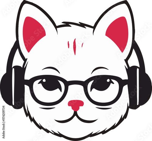 A playful icon of a cat wearing glasses and headphones.