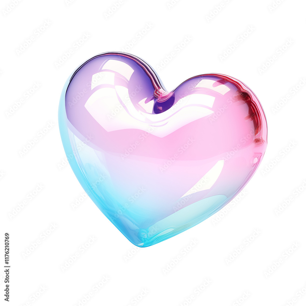 Pastel clear glass heart on a transparent background