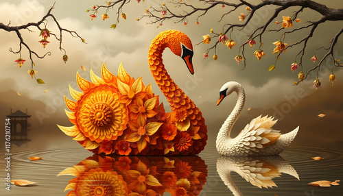 Wallpaper Mural Vibrant Mandala Patterns, Autumnal Leaves, and Dreamy Painterly Landscape with Whimsical Branches, Reflective Pond, and Serene Nature-Fantasy Fusion in Warm, Soft Textures Torontodigital.ca