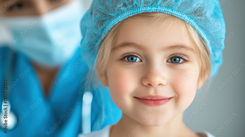 young girl smiles while nurse prepares for medical procedure young girl smiles while nurse prepares for medical procedure