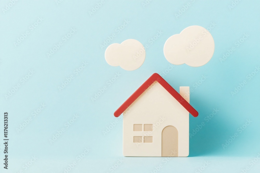 Charming House Icon with Playful Thought Bubbles on Pastel Gradient Background Charming House Icon with Playful Thought Bubbles on Pastel Gradient Background