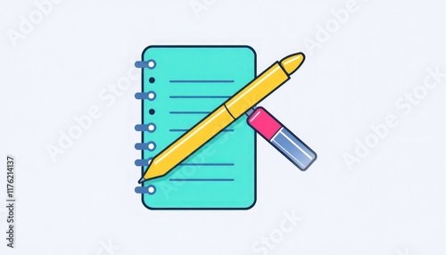 Wallpaper Mural Stationery Tools Icon Set. Icon set of a notebook, pen, and highlighter with vibrant accents. Torontodigital.ca