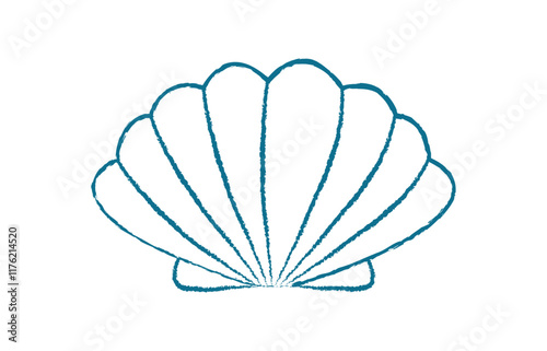 Chalk seashell icon. Crayon shell shape. Marine life, aquatic creature, ocean world, flat texture, cartoon graphic style. Suitable for summer designs, educational materials, or decorative purposes.
