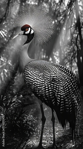 Grey Crowned Crane Majestic Bird In Forest Habitat photo