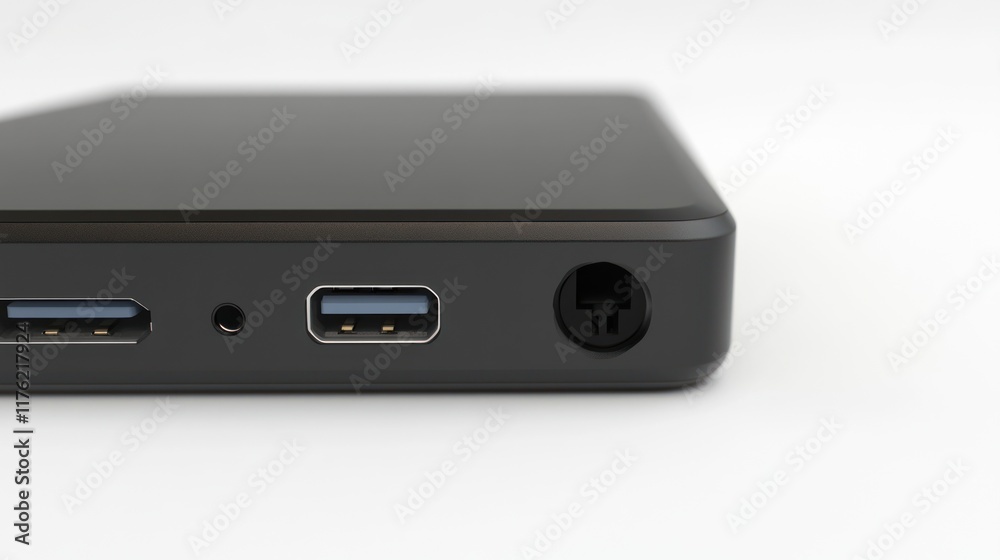 High-Resolution Image of a Modern External Hard Drive Featuring USB Ports and a Power Connector, Perfect for Technology and Electronics Stock Photography High-Resolution Image of a Modern External Hard Drive Featuring USB Ports and a Power Connector, Perfect for Technology and Electronics Stock Photography