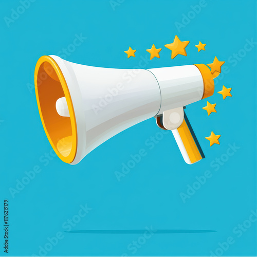 Wallpaper Mural Bright megaphone with stars representing positive feedback and reviews Torontodigital.ca