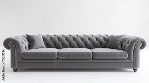 A gray couch with three pillows on it photo