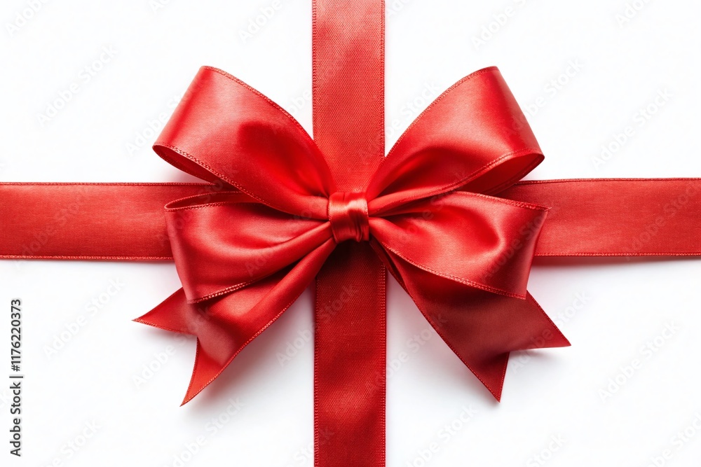 Elegant Red Ribbon Bow on White Background - Perfect for Gift Wrapping & Holidays Elegant Red Ribbon Bow on White Background - Perfect for Gift Wrapping & Holidays