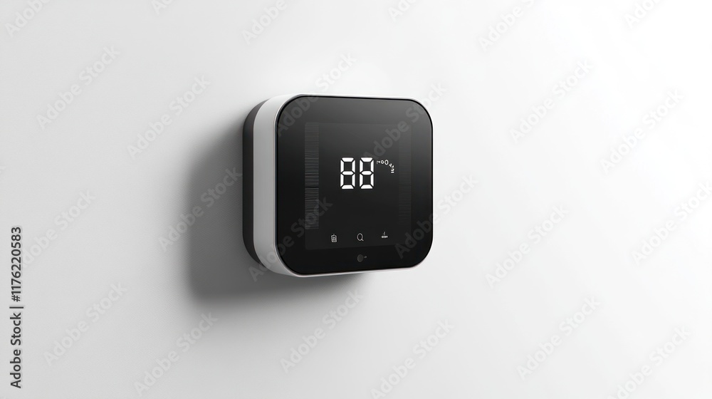 Modern Smart Thermostat Displaying Temperature Setting of 88 Degrees on Minimalist Wall Background for Home Automation and Energy Efficiency Concept Modern Smart Thermostat Displaying Temperature Setting of 88 Degrees on Minimalist Wall Background for Home Automation and Energy Efficiency Concept