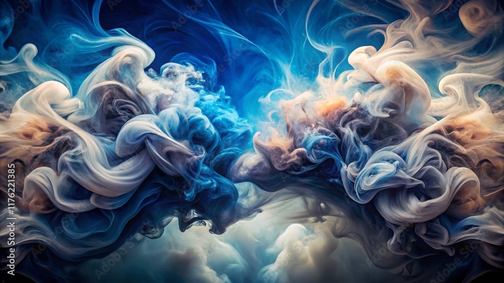Obraz premium Elegant Swirling Smoke: Abstract Dark Blue & White Double Exposure Background