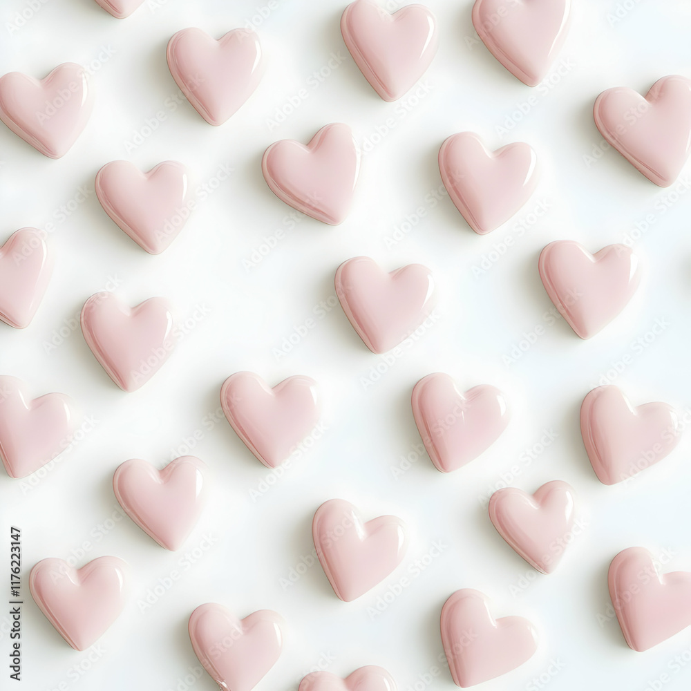 A pattern of pink heart shapes on a light background, evoking love and affection. A pattern of pink heart shapes on a light background, evoking love and affection.