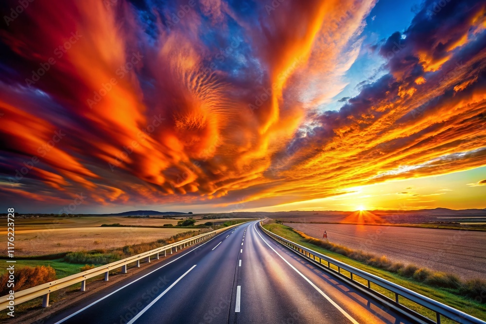 Endless Highway Through Castilla-Leon, Spain: Double Exposure Dreamscape Endless Highway Through Castilla-Leon, Spain: Double Exposure Dreamscape