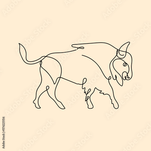 Bull Cow Animal in continuous line art style Hand drawn mono-line background design photo