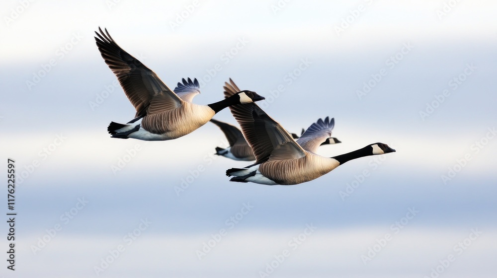 Flock of geese flying gracefully against a cloudy sky. Flock of geese flying gracefully against a cloudy sky.