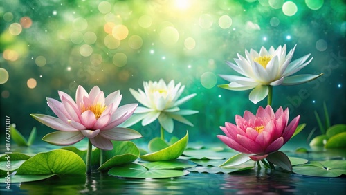 Wallpaper Mural Colorful water lily flowers in a vibrant abstract floral background with delicate petals and soft green leaves Torontodigital.ca