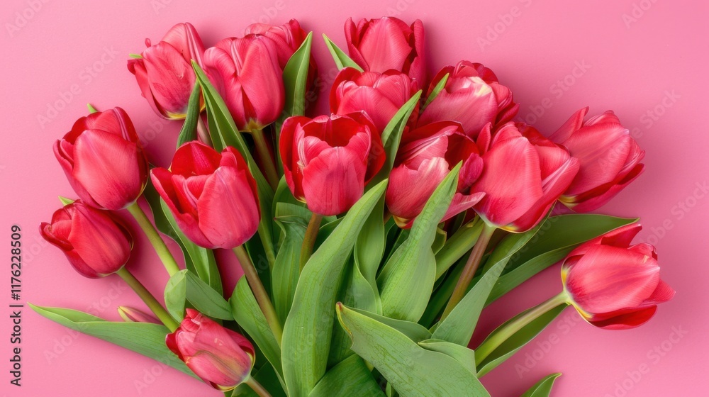 Exquisite Spring Flower Arrangement: A Pink Tulip Bouquet with a Pastel Pink Background for Festive Occasions Exquisite Spring Flower Arrangement: A Pink Tulip Bouquet with a Pastel Pink Background for Festive Occasions