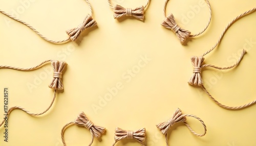 Neutral background with circle frame made of twine bows
