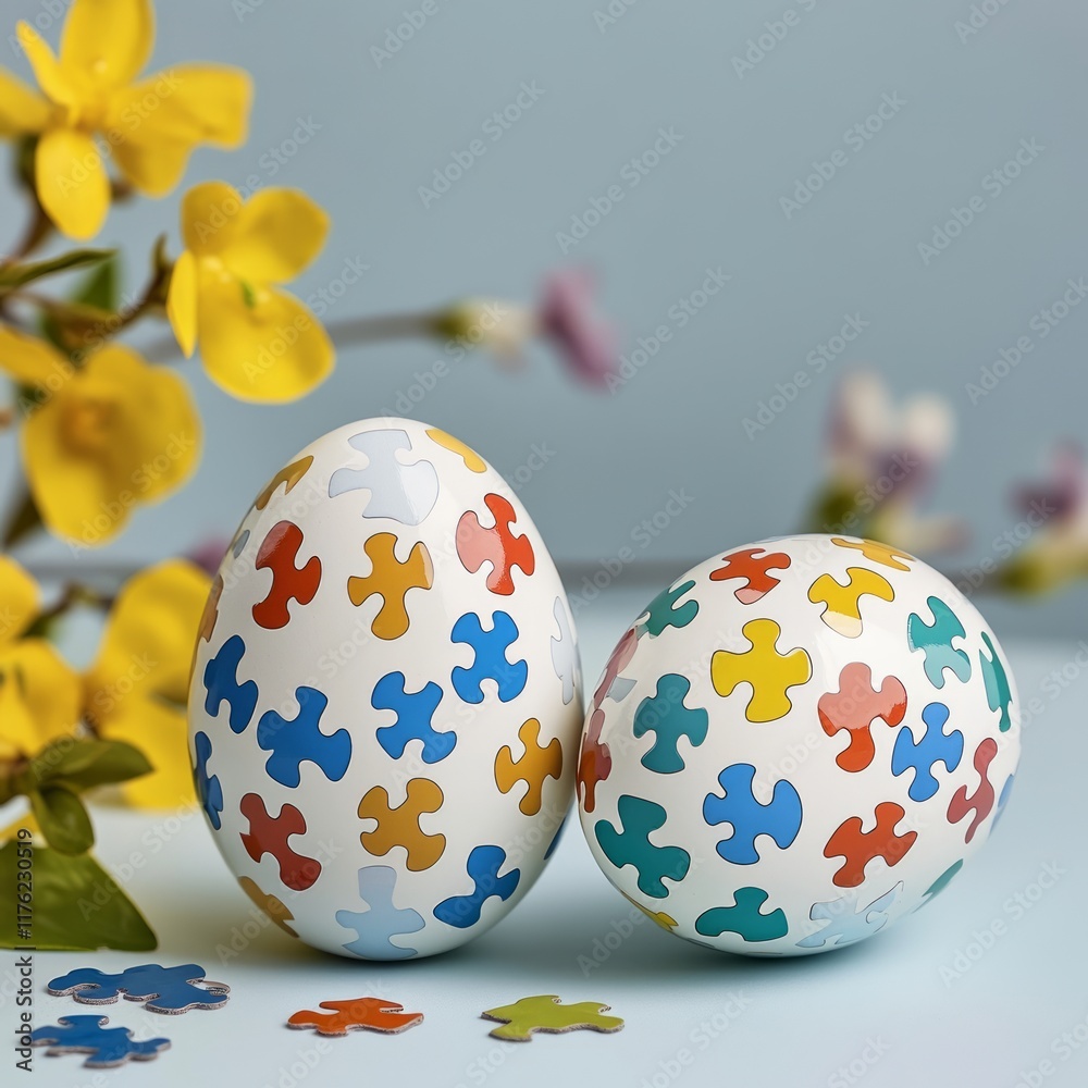 Fototapeta premium Charming Arrangement of Two White Easter Eggs
