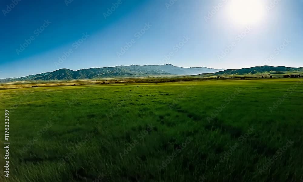 Serene Mountain Meadow Landscape Under a Bright Sun Serene Mountain Meadow Landscape Under a Bright Sun