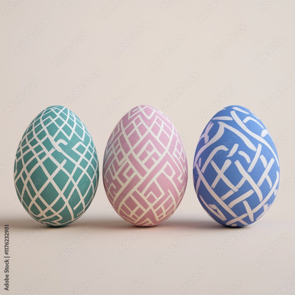 Fototapeta premium Collection of Three Matte Easter Eggs Featuring Engravings