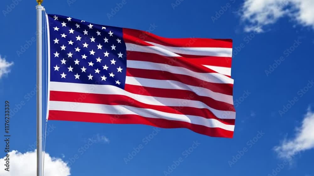 American Flag Waving Proudly in the Sky