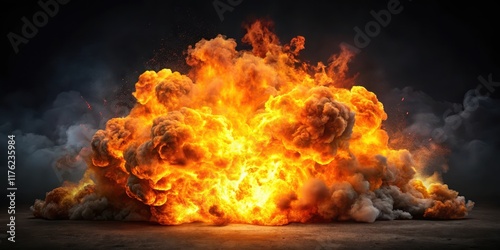 Explosion of Flames over Dark Background, intense, smoke,  intense, smoke, blazing, glow, light, incendiary, ember photo