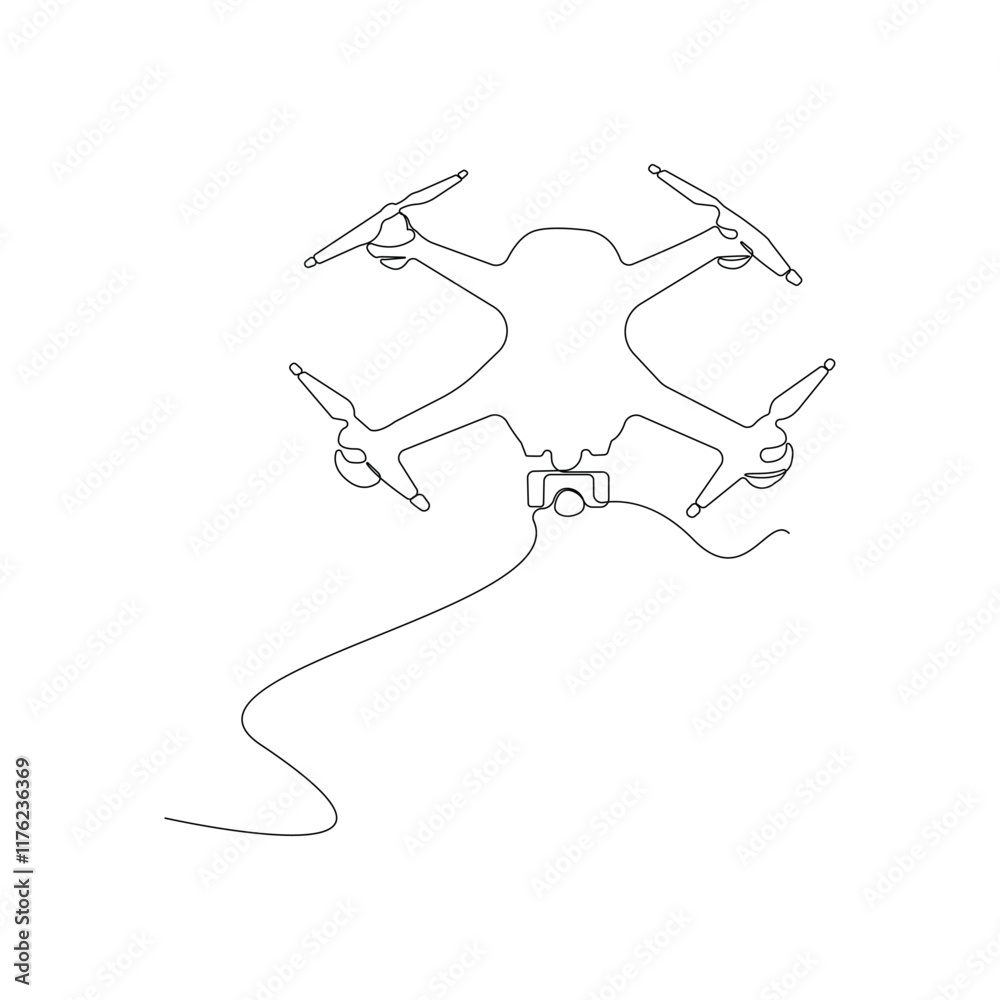 Hand-drawn drone continuous line art drawing. Vector illustration. Hand-drawn drone continuous line art drawing. Vector illustration.