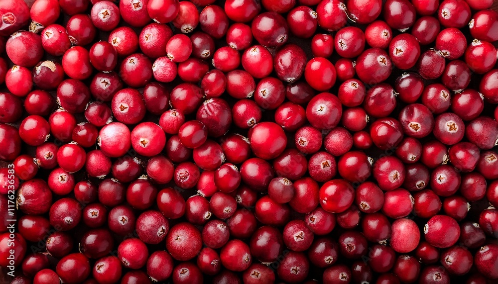 Flat Lay Top View of Bright Ripe Fragrant Red Cranberry Fruit as Background Flat Lay Top View of Bright Ripe Fragrant Red Cranberry Fruit as Background