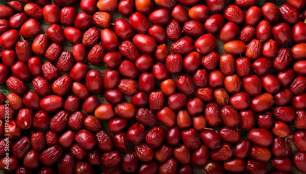 Flat Lay Top View of Bright Ripe Fragrant Red Jujube Fruit as Background Flat Lay Top View of Bright Ripe Fragrant Red Jujube Fruit as Background