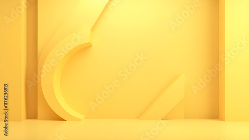 Elegant geometric 3d shapes backdrop. Abstract elegant yellow background.