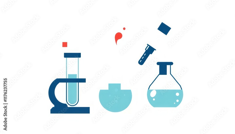 Medical Tools Icon Set. Stylized icons of a microscope, test tube, and lab flask. Medical Tools Icon Set. Stylized icons of a microscope, test tube, and lab flask.