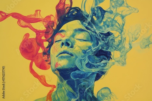 Abstract Portrait of a Woman with Colorful Smoke