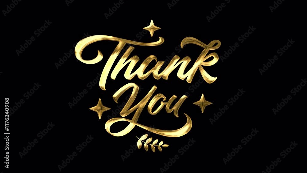 Thank you text animation. Animated text with gold particles and lettering effect. Suitable for thanks video messages, greeting cards, and social media reels. Features 4K and transparent background