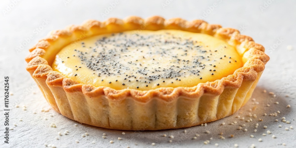 Delicate golden pastry crust with a delicate border sits atop a bed of creamy white poppy seed filling, gourmet pastry, gourmet dessert
