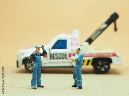 Bilde på lerret Mini toy of action figure at table with blurred background