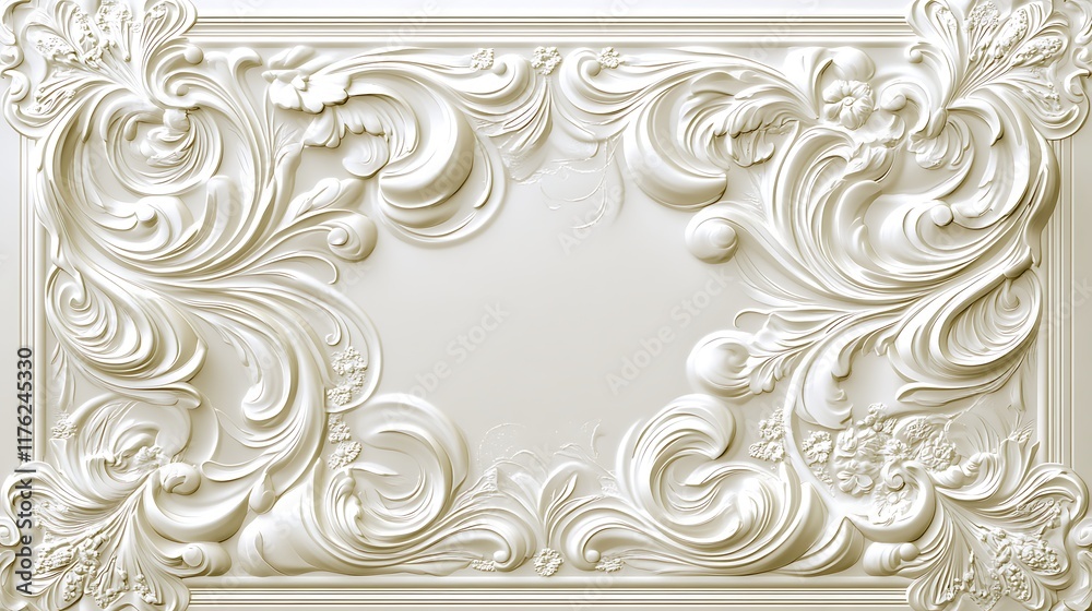 Elegant White Ornate Frame Design With Floral Accents Elegant White Ornate Frame Design With Floral Accents