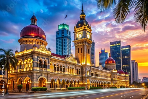 Kuala Lumpur Sultan Abdul Samad Building Evening Lights Candid Photo