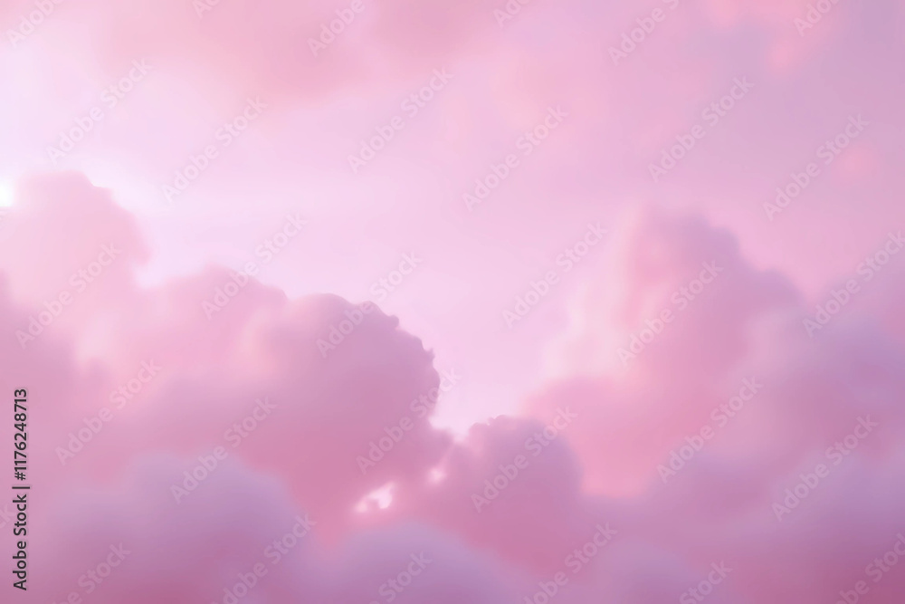 Obraz premium Pink sky background and white clouds background. The sky before a large storm. Pink Sweet dream.