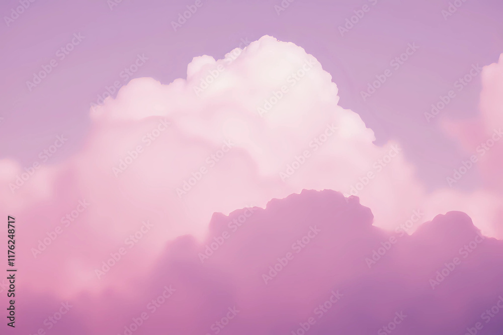 Obraz premium Pink sky background and white clouds background. The sky before a large storm. Pink Sweet dream.