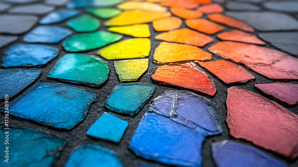 Rainbow Colored Glass Mosaic Pathway Design Rainbow Colored Glass Mosaic Pathway Design