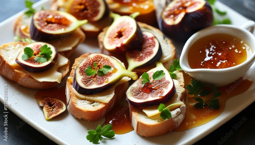 Elegant Foie Gras Appetizer with Fresh Figs and Sweet Glaze on a White Plate Elegant Foie Gras Appetizer with Fresh Figs and Sweet Glaze on a White Plate