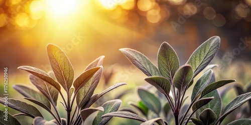 Aromatic black sage silhouettes against a soft light background, spices, natural photo