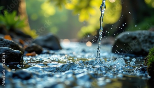Water drops falling from a high place onto a soft fabric, texture, stream,