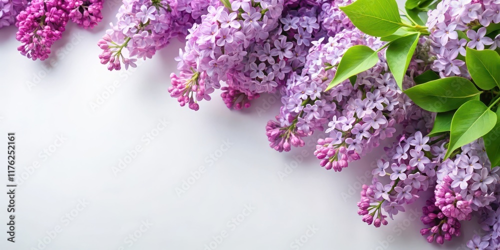 Obraz premium Lilac flowers in a garden scene on white paper background