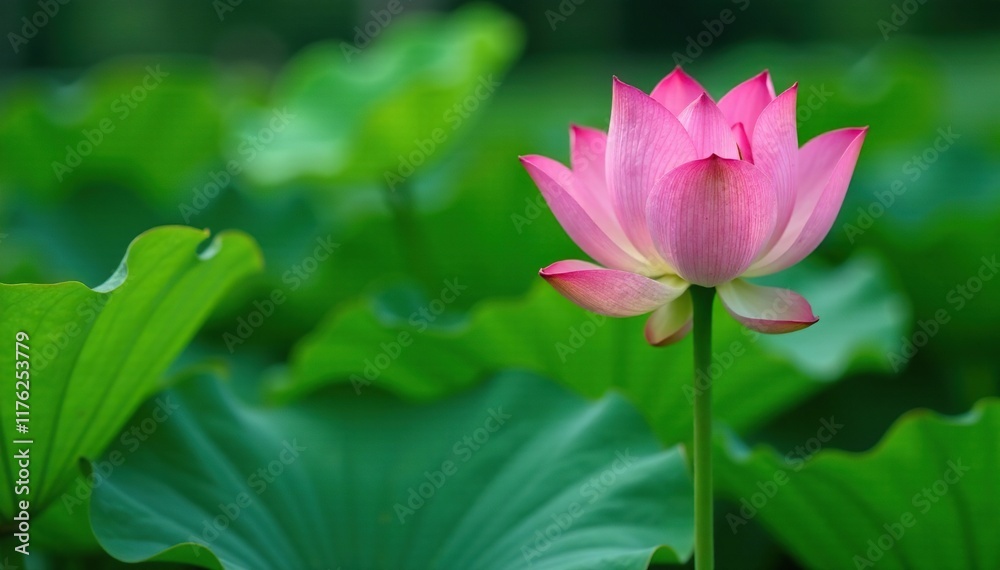 Green lotus stem with pink lotus flower buds emerging, botanicals, foliage, nature Green lotus stem with pink lotus flower buds emerging, botanicals, foliage, nature